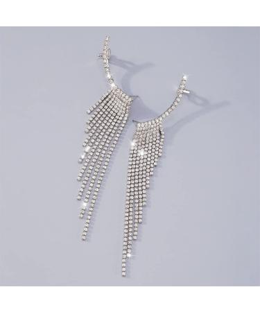 Shop Boho Silver Long Tassel Crystal Earrings - Statement Dangle for Women & Girls | Perfect for Weddings & Parties - Buy Online on GoSupps.com
