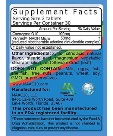 MAAC10 NADH + CoQ10 Supplement | Energy & NAD+ Support | 50mg PANMOL NADH + 100mg CoQ10 (60 Capsules) - Buy Online on GoSupps.com