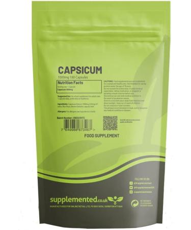 Capsicum Chilli Extract 1000mg 180 Capsules UK Made - Pharmaceutical Grade Cayenne Pepper for Thermogenic Benefits - Buy Online on GoSupps.com