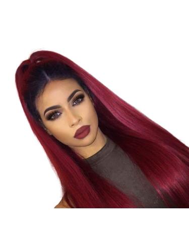 Topwigy 24 Ombre Red Long Straight Synthetic Hair Wig | Heat-Resistant Lace Front Wig for Black Women with Black Roots - Buy Online on GoSupps.com