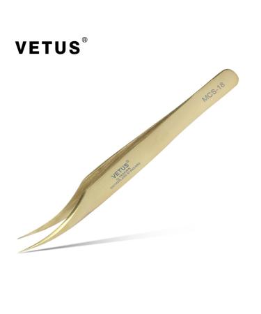 Vetus Golden Fine Curved Tip Tweezers - Professional Stainless Steel Eyelash Extension & Jewelry Tool - Buy Online on GoSupps.com