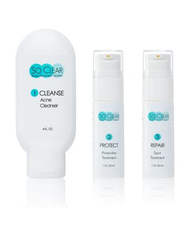 So Clear Daily 3 Step Acne Treatment System Benzoyl Peroxide to Cleanse Protect & Repair 30 Day Kit