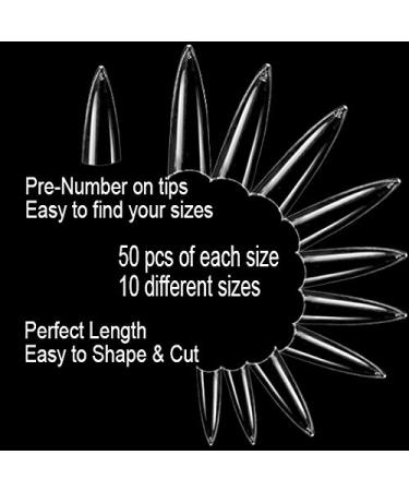 BeYou Clear Long Stiletto 500pcs False Gel Nail Tips Set with Case - 10 Sizes | Nail Salon Quality | 28512 - Buy Online on GoSupps.com