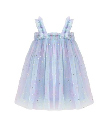 PythJooh Baby Girl Tulle Dress Toddler Girl Sleeveless Butterfly Wings Tutu Princess Dress Daisy Stars Sundresses for 0-4Years 9-12 Months Starry Blue