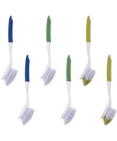 6 Pack Kitchen Scrub Brush Dish Brush with Long Handle & Built-in Scraper Cleaning Brush with Stiff Bristles Scrubber Brush for Pans Pots Kitchen Sink Cleaning(Blue/Green/Yellow) - Buy Online on GoSupps.com