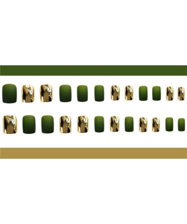 Shop HUIL Artificial Nails - Green Gold Square False Nails | 24 Pcs Manicure Set for Perfect Finish - Buy Online on GoSupps.com