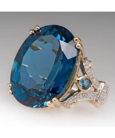 Cutesmile 18k Gold Plated Peacock Blue Topaz Oval Diamond CZ Crystal Gemstone Ring - Aquamarine Wedding Band for Women (Size 8) - Buy Online on GoSupps.com