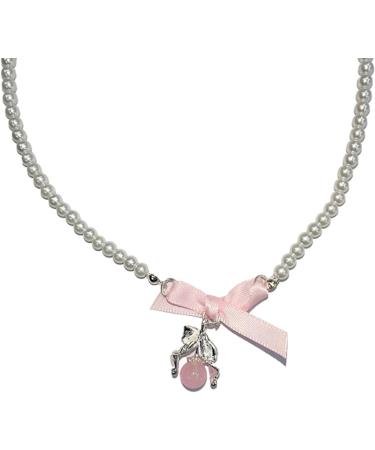 Oralgos Elegant Pearl Necklace with Bow | Adjustable Collarbone Chain for Weddings & Special Occasions - Silver - Buy Online on GoSupps.com