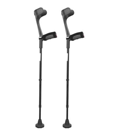 KMINA - Forearm Crutches for Adults (x2 Units, Open Cuff), Adult Crutches Adjustable with Handle Pad, Arm Crutches Forearm for Adults, Aluminum Crutches for Walking, Black Crutches - Made in Europe