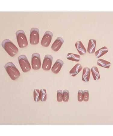 24 Pieces Short French Stripes Artificial Nails With 1 Gel And 1 Nail File For Women Friends Party Decoration Manicure - Buy Online on GoSupps.com