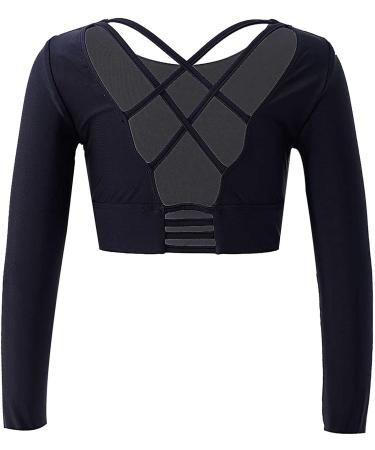 Inhzoy Girls Long Sleeve Crop Tank Top | Dance Gymnastics Yoga Shirt Black 12 - Buy Online on GoSupps.com