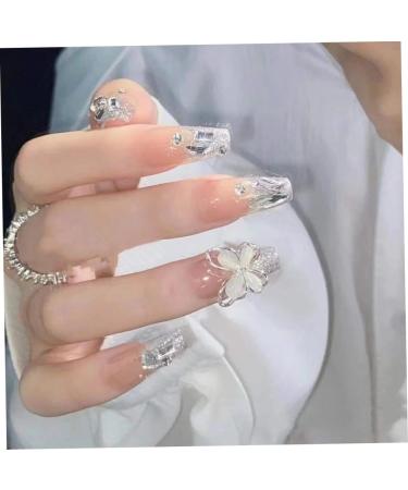 Long Press on Nails Long False Nail French Tip Fake Nails with 3D Butterfly Rhinestones Designs Glossy Full Cover Acrylic Nails for Women False Nails & Accessories - Buy Online on GoSupps.com