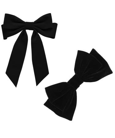 Black Hair Bows-2pcs Black Velvet Hair Bow Clips for Women Girls Teens Alligator Clip Barrettes Clips Large Bowknot Hair Pins for Women Headdress Hair Band Hair Styling Accessories