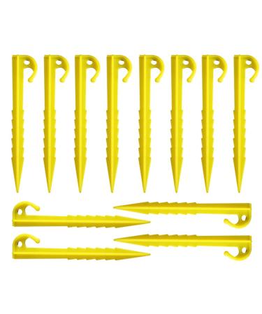JZTang 12 Pcs 5.7 inch Plastic Stakes Heavy Duty Tent Pegs Serrated Edges Yellow Tent Stakes for Campings Outdoor and Garden Lawn Style 1 Serrated Edges 5.9 inch