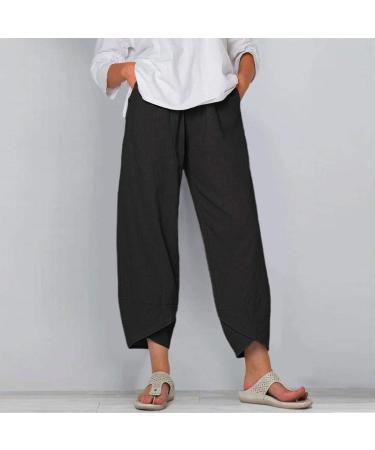 Gufesf Women's Linen Capri Pants - High Waisted Wide Leg Summer Crop Pants in Black (X-Large) - Buy Online on GoSupps.com