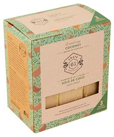 Crate 61 Vegan Natural Bar Soap Coconut 3 Pack Handmade Soap With Premium Essential Oils Cold Pressed Face And Body Bar Soap For Men And Women (4 oz 3 Bars) Coconut 3 Pack Coconut 4 Ounce (Pack of 3)