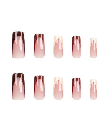 Brown Press on Nails - Medium Long Square Glossy Fake Nails | Reusable Brown French Tip Acrylic Nails | 24Pcs DIY Autumn Coffin Nails for Women & Girls - Buy Online on GoSupps.com