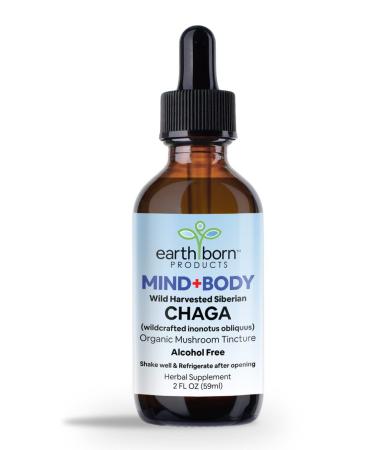 Earthborn Organic Siberian Chaga Tincture Alcohol-Free Mushroom Extract Plant-Based Wellness Support 2 fl oz (60 Servings)