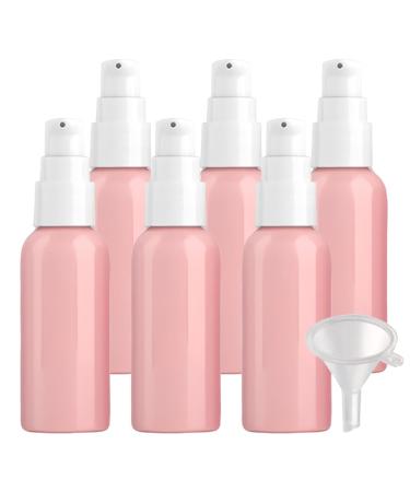 ZEOABSY 6 Pieces 50 ml Pink Lotion Bottles with White Pump 50ml Empty PET Plastic Lotion Pump Bottle Cosmetic Gel Travel Container for Cosmetic Make up Cleaning + 1 x Funnel Pink 50 ml