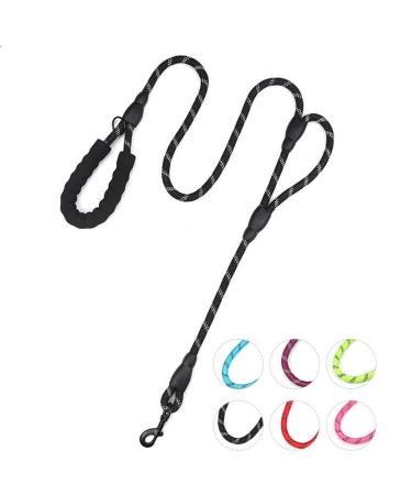 DDSCOLOUR Heavy Duty Dog Leash 5-6ft Long with Comfortable Padded Handle Training Lead Reflective Mountain Climbing Rope Dog leashes Walking Training Leash for Medium Large Black 5ft Black