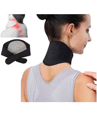 Medical Grade Neck Support Brace Strap for Neck Pain Relief and Bone Relaxer with Self Heating Neck Wrap and Tourmaline Adjustable Cervical Collar for Physical Therapy Arthritis Headaches Black