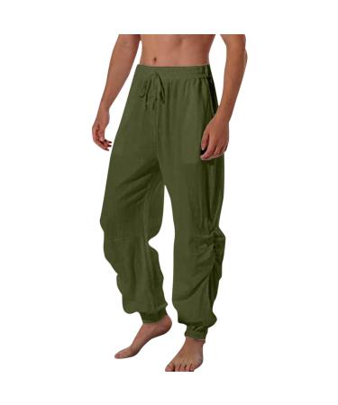 Sweat Pants for Man Slim Men's Flat Front Linen Blend Dress Pant Lightweight Elastic Drawstring Waist Yoga Pants Army Green 3X-Large
