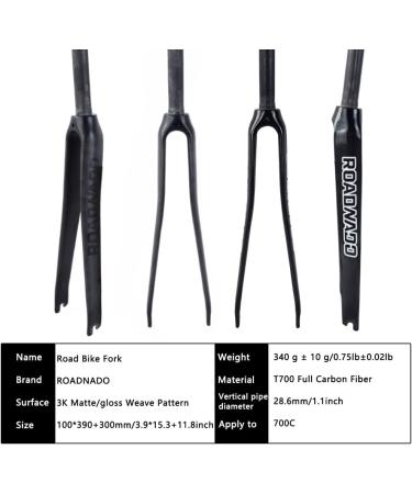 ROADNADO 700C Carbon Fiber Road Bike Fork | Ultralight 28.6mm Front Fork for 700C*23/25MM Wheels | Matte/Gloss Black - Buy Online on GoSupps.com