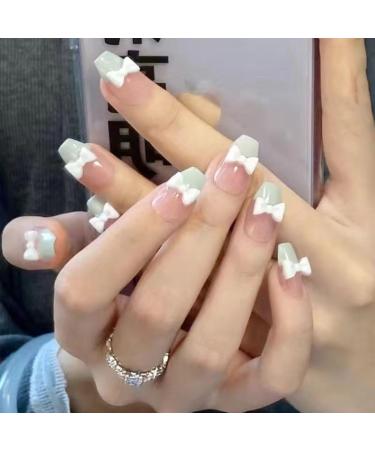 Temperament Enhancement Nail Patch Handmade Nail wear a Bow Nail Advanced Nail Online Celebrity Explosions Fake Nails Patch Finished Product (10 Pieces). (Color : Milk Green Size : S) Small Milk green - Buy Online on GoSupps.com