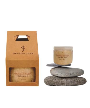 Season Jane Organic Coconut Sugar AHA Body Scrub 6oz. For Collagen Acne Prone and Sensitive Skin. Made in USA. Vegan Gluten/Phthalates/Parabens Free