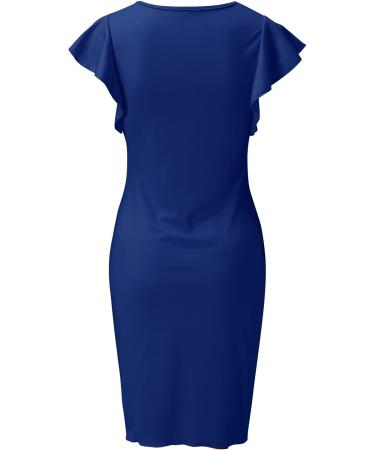 Briskyry V-Neck Floral Knee-Length Business Dresses for Women Elegant Summer Party Dress with Ruffled Hem and Sleeves - Buy Online on GoSupps.com