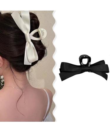 xbiez Cute Fairy Claw Clips Hairpin Y2K-Style Balletcore Headdress Bunches Accessories Bow Ribbon Cute Headdress Beige on black - Buy Online on GoSupps.com