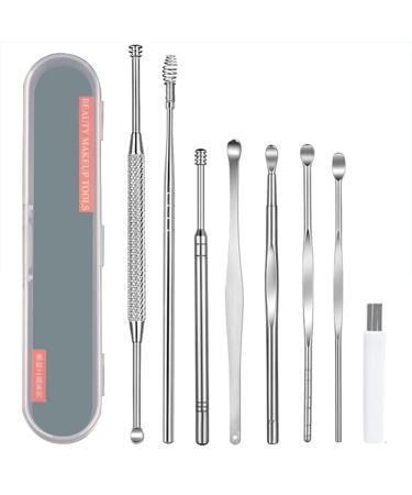 8 Pcs Ear Pick Earwax Removal Kit  Ear Cleaning Tool Set  Ear Curette Ear Wax Remover Tool with Storage Box and Cleaning Brush