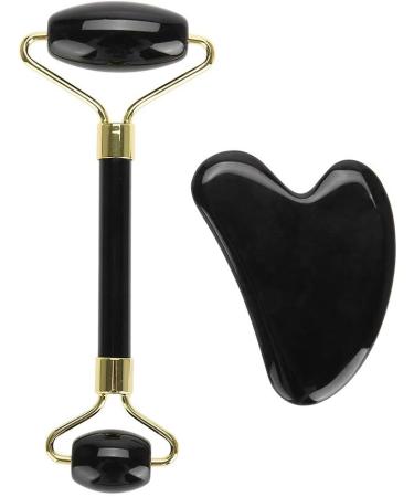 Candeon Roller Massage Set 2pcs Natural Obsidian Double-End Roller & Scraping Board Kit | Perfect Massage Gift Tool for Glowing Skin - Buy Online on GoSupps.com