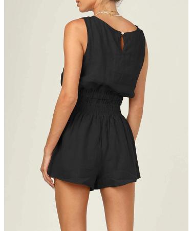 Automet Women's Summer 2 Piece Outfit Set - Sleeveless Crop Top and High Waisted Shorts with Pockets | Black - Size Medium - Buy Online on GoSupps.com