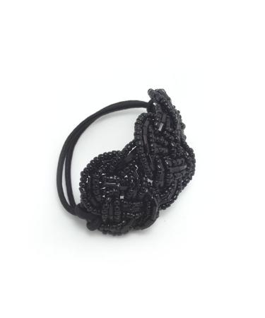 Meilliwish Crystal Beads Ponytail Holder Hair Tie (B10)(Black)