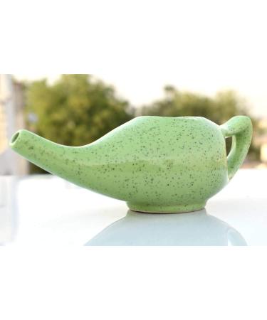 HEALTHANDWEALTH Ceramic Neti Pot for Nasal Cleansing | 10 sachet Neti Salt | Durable 225 ml Capacity | Green - Buy Online on GoSupps.com
