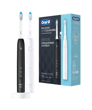 Oral-B Pulsonic Slim Clean 2900 Electrical Sound toothbrush/Electric Toothbrush double pack with 2 plug-in brushes 2 cleaning modes for dental care with timer gift for them black/white