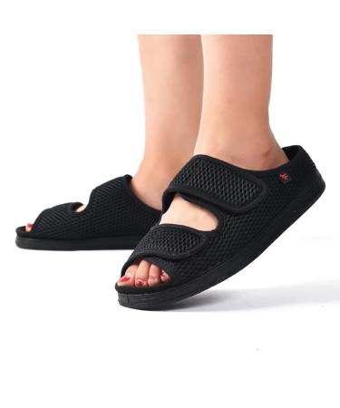 XINTU Comfortable Men's Diabetic Orthopedic Slippers Ladies Arthritis Edema House Shoes Extra Wide Sandals Breathable 2-Strap Adjustable Diabetic Sandals Indoor/Outdoor-Black||Man11.5 Black Man11.5