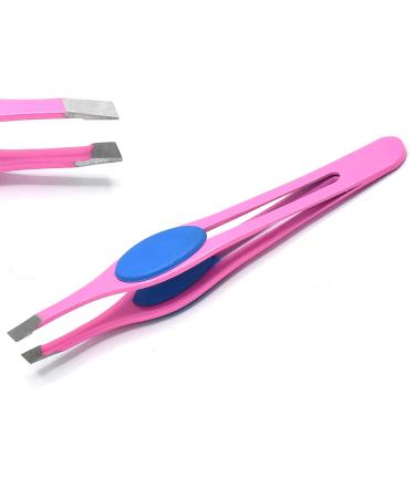 Tweezers for Eyebrows - Surgi grade Stainless Steel Slant Pink Tweezer - Precision for Ingrown Hair Removal by G.S Online Store