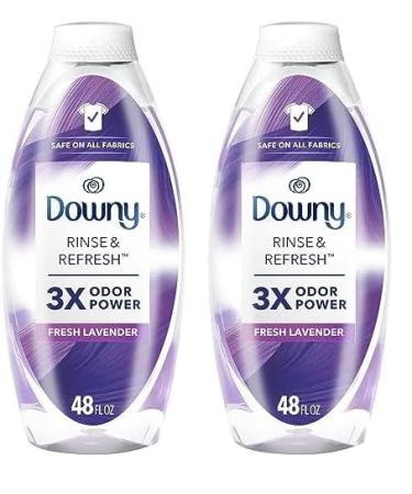 Downy RINSE & REFRESH Laundry Odor Remover and Fabric Softener Fresh Lavender 48 fl oz Safe on ALL Fabrics Gentle on Skin HE Compatible (Pack of 2)
