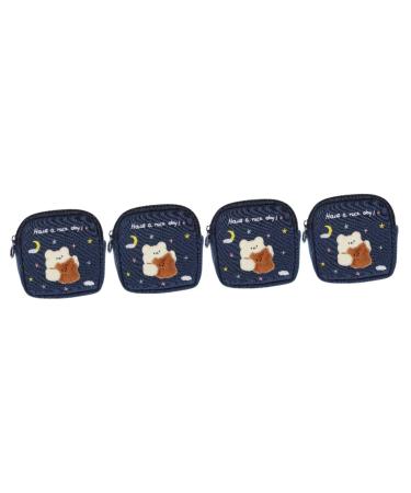 Healifty 4pcs Napkin Organizer Blue Reusable Bear Portable Coin Women Liner Holder Girl Outdoor Cotton Purse Makeup Pouch Navy Pad Period Small Bag Menstrual Tampon Pocket Travel Navyx4pcs 13X13CMx4pcs