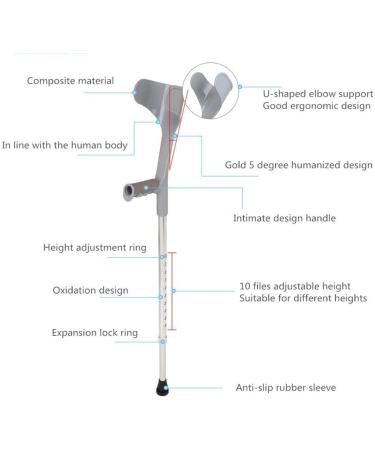 Crutch Retractable Anti-Skid Walking Stick Aluminum Lightweight Medical Auxiliary Cane with Ergonomic Grip Comfortable on Elbow Silver Crutches Hello Independence - Buy Online on GoSupps.com