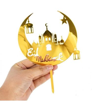 Eid Mubarak Cake Toppers Golden Ramadan Cake Topper Acrylic Moon Cake Topper for Islamic Muslim Festival Decorations - Buy Online on GoSupps.com