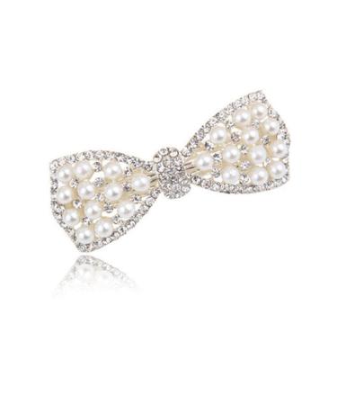 BeeSpring Silver Korean Style Crystal Rhinestone Hair Barrettes Butterfly Pearls Hair Clips Pins for Women Girls (1Pcs)