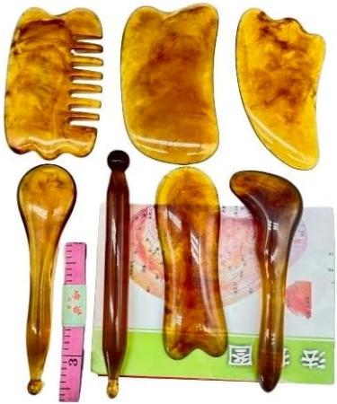 7pc Gua Sha Scraping Massage Tool Set - Natural Resin Facial Eye & Body Massage Tools for Ultimate Care | Ambe 15cm x 11cm - Buy Online on GoSupps.com