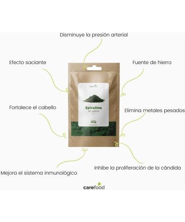Carefood - Organic Spirulina Powder - 100% Organic Superfood Suitable for Vegans - Natural Super Food with High Nutrient Content and Satietogenic Effect - 200g - Buy Online on GoSupps.com