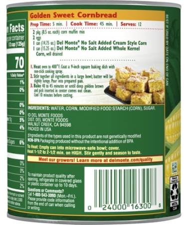 Del Monte Cream Style Sweet Corn No Salt Added 14.75 oz - Buy Online on GoSupps.com