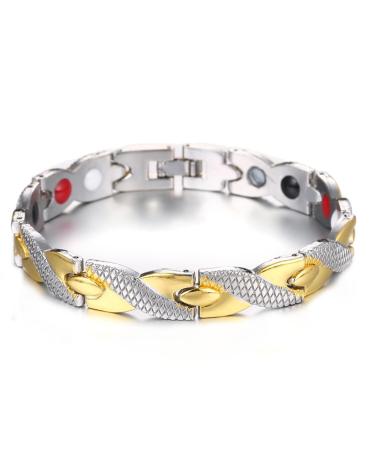 VOKMEMC 1 Piece Stainless Steel Jewelry Steel Titanium Magnetic Bracelet Ladies Magnetic Bracelet Magnetic Bangle For Men Women (Silver Gold)