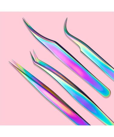 Premium Eyelash Tweezers Set - 4pcs False Eyelash Extension Clip Pliers & Eyebrow Tweezers for Professional Makeup Tools - Buy Online on GoSupps.com