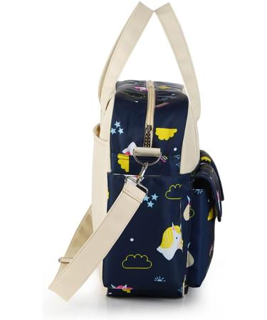 Kamay's Waterproof Mummy Diaper Bag | Chic Nappy Changing Tote | Dark Blue Unicorn Rainbow Design - Buy Online on GoSupps.com